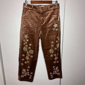Pilcro The Wanderer Brown Corduroy Straight Leg Pants Gold Beads Size 27 NWT